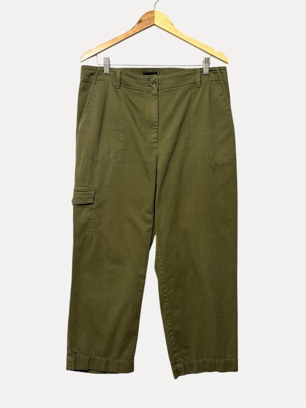 Talbots Super Soft Cargo Pants Size 14 Olive Green Cropped Loose Fit